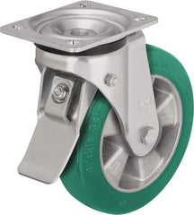 Blickle - 5" Diam x 2-1/8" Wide x 6-11/16" OAH Top Plate Mount Swivel Caster with Brake - Polyurethane-Elastomer Blickle Softhane, 990 Lb Capacity, Ball Bearing, 5-1/2 x 4-3/8" Plate - Makers Industrial Supply