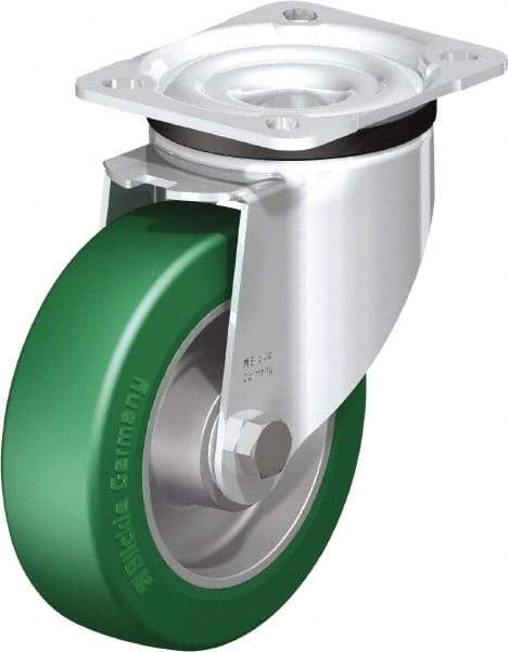 Blickle - 5" Diam x 1-37/64" Wide x 6-7/64" OAH Top Plate Mount Swivel Caster - Polyurethane-Elastomer Blickle Softhane, 770 Lb Capacity, Ball Bearing, 3-15/16 x 3-3/8" Plate - Makers Industrial Supply