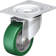 Blickle - 4" Diam x 1-37/64" Wide x 5-7/64" OAH Top Plate Mount Swivel Caster - Polyurethane-Elastomer Blickle Softhane, 660 Lb Capacity, Ball Bearing, 5-1/2 x 4-3/8" Plate - Makers Industrial Supply