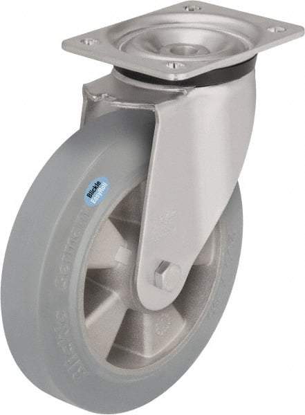 Blickle - 5" Diam x 1-31/32" Wide x 6-11/16" OAH Top Plate Mount Swivel Caster - Solid Rubber, 594 Lb Capacity, Ball Bearing, 5-1/2 x 4-3/8" Plate - Makers Industrial Supply