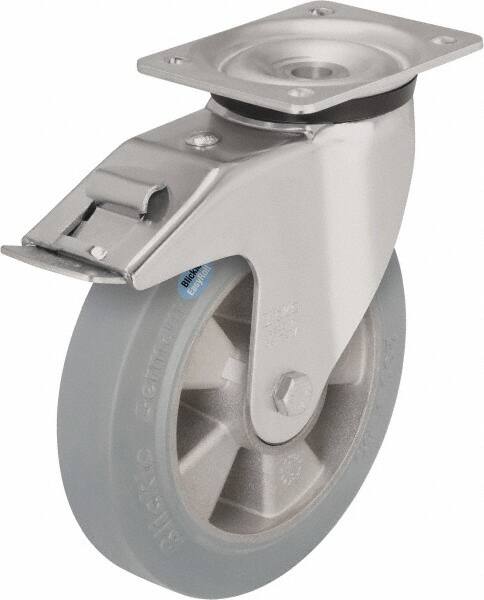 Blickle - 5" Diam x 1-31/32" Wide x 6-11/16" OAH Top Plate Mount Swivel Caster with Brake - Solid Rubber, 594 Lb Capacity, Ball Bearing, 5-1/2 x 4-3/8" Plate - Makers Industrial Supply