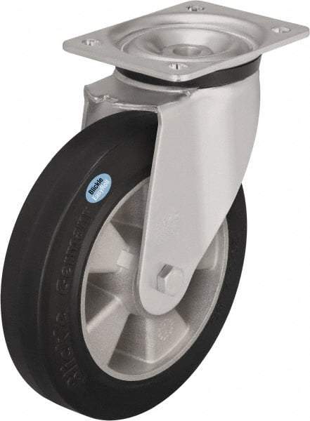 Blickle - 6-1/2" Diam x 1-31/32" Wide x 7-61/64" OAH Top Plate Mount Swivel Caster - Solid Rubber, 880 Lb Capacity, Ball Bearing, 5-1/2 x 4-3/8" Plate - Makers Industrial Supply