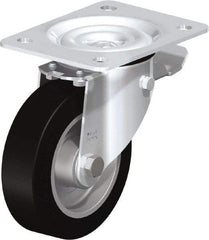 Blickle - 5" Diam x 1-37/64" Wide x 6-7/64" OAH Top Plate Mount Swivel Caster with Brake - Solid Rubber, 550 Lb Capacity, Ball Bearing, 5-1/2 x 4-3/8" Plate - Makers Industrial Supply