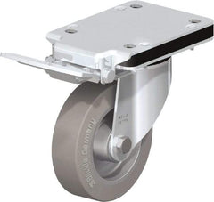 Blickle - 5" Diam x 1-37/64" Wide x 7-49/64" OAH Top Plate Mount Swivel Caster with Brake - Solid Rubber, 550 Lb Capacity, Ball Bearing, 5-1/2 x 4-3/8" Plate - Makers Industrial Supply