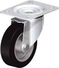 Blickle - 5" Diam x 1-37/64" Wide x 6-7/64" OAH Top Plate Mount Swivel Caster - Solid Rubber, 550 Lb Capacity, Ball Bearing, 5-1/2 x 4-3/8" Plate - Makers Industrial Supply