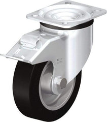 Blickle - 5" Diam x 1-37/64" Wide x 6-7/64" OAH Top Plate Mount Swivel Caster with Brake - Solid Rubber, 550 Lb Capacity, Ball Bearing, 3-15/16 x 3-3/8" Plate - Makers Industrial Supply