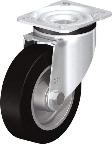 Blickle - 5" Diam x 1-37/64" Wide x 6-7/64" OAH Top Plate Mount Swivel Caster - Solid Rubber, 550 Lb Capacity, Ball Bearing, 3-15/16 x 3-3/8" Plate - Makers Industrial Supply