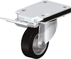 Blickle - 4" Diam x 1-37/64" Wide x 5-5/32" OAH Top Plate Mount Swivel Caster with Brake - Solid Rubber, 440 Lb Capacity, Ball Bearing, 5-1/2 x 4-3/8" Plate - Makers Industrial Supply