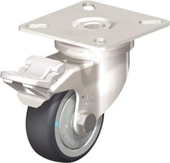 Blickle - 2" Diam x 3/4" Wide x 2-51/64" OAH Top Plate Mount Swivel Caster with Brake - Thermoplastic Rubber Elastomer (TPE), 110 Lb Capacity, Ball Bearing, 2-3/8 x 2-3/8" Plate - Makers Industrial Supply