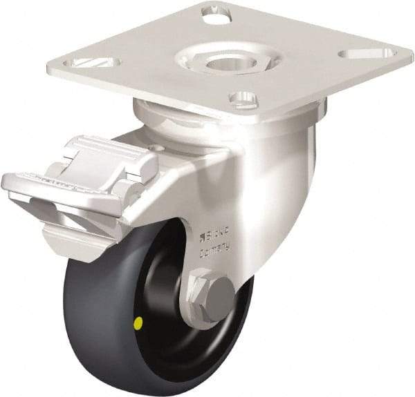 Blickle - 2" Diam x 3/4" Wide x 2-51/64" OAH Top Plate Mount Swivel Caster with Brake - Thermoplastic Rubber Elastomer (TPE), 66 Lb Capacity, Plain Bore Bearing, 2-3/8 x 2-3/8" Plate - Makers Industrial Supply