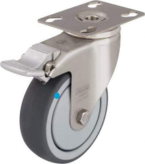 Blickle - 3" Diam x 1-1/4" Wide x 4-3/8" OAH Top Plate Mount Swivel Caster with Brake - Thermoplastic Rubber Elastomer (TPE), 220 Lb Capacity, Ball Bearing, 3-9/16 x 2-5/8" Plate - Makers Industrial Supply