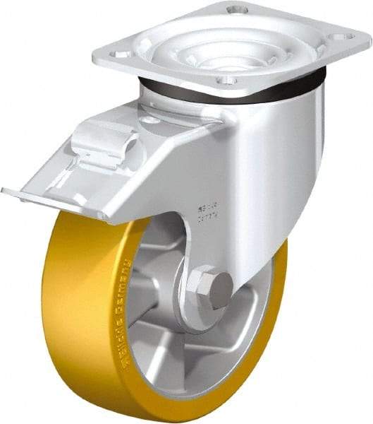 Blickle - 5" Diam x 1-9/16" Wide x 6-7/64" OAH Top Plate Mount Swivel Caster with Brake - Polyurethane-Elastomer Blickle Extrathane, 770 Lb Capacity, Ball Bearing, 3-15/16 x 3-3/8" Plate - Makers Industrial Supply