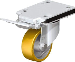 Blickle - 4" Diam x 1-9/16" Wide x 5-25/32" OAH Top Plate Mount Swivel Caster with Brake - Polyurethane-Elastomer Blickle Extrathane, 550 Lb Capacity, Ball Bearing, 5-1/2 x 4-3/8" Plate - Makers Industrial Supply