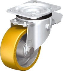 Blickle - 4" Diam x 1-9/16" Wide x 5-7/64" OAH Top Plate Mount Swivel Caster with Brake - Polyurethane-Elastomer Blickle Extrathane, 550 Lb Capacity, Ball Bearing, 3-15/16 x 3-3/8" Plate - Makers Industrial Supply