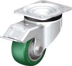 Blickle - 3" Diam x 1-9/16" Wide x 4-21/64" OAH Top Plate Mount Swivel Caster with Brake - Polyurethane-Elastomer Blickle Softhane, 506 Lb Capacity, Ball Bearing, 3-15/16 x 3-3/8" Plate - Makers Industrial Supply