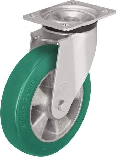 Blickle - 5" Diam x 2-1/8" Wide x 6-11/16" OAH Top Plate Mount Swivel Caster - Polyurethane-Elastomer Blickle Softhane, 990 Lb Capacity, Ball Bearing, 5-1/2 x 4-3/8" Plate - Makers Industrial Supply