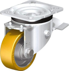 Blickle - 3" Diam x 1-11/64" Wide x 4-21/64" OAH Top Plate Mount Swivel Caster with Brake - Polyurethane-Elastomer Blickle Extrathane, 396 Lb Capacity, Ball Bearing, 3-15/16 x 3-3/8" Plate - Makers Industrial Supply