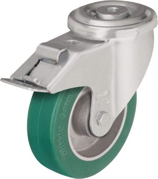 Blickle - 4" Diam x 1-37/64" Wide x 5-35/64" OAH Hollow Kingpin Mount Swivel Caster with Brake - Polyurethane-Elastomer Blickle Softhane, 660 Lb Capacity, Ball Bearing, Hollow Kingpin Stem - Makers Industrial Supply