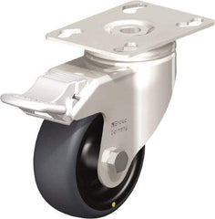 Blickle - 3" Diam x 1-1/4" Wide x 4-3/8" OAH Top Plate Mount Swivel Caster with Brake - Thermoplastic Rubber Elastomer (TPE), 143 Lb Capacity, Plain Bore Bearing, 3-9/16 x 2-5/8" Plate - Makers Industrial Supply