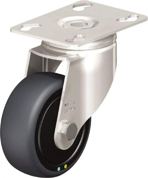 Blickle - 3" Diam x 1-1/4" Wide x 4-3/8" OAH Top Plate Mount Swivel Caster - Thermoplastic Rubber Elastomer (TPE), 143 Lb Capacity, Ball Bearing, 3-9/16 x 2-5/8" Plate - Makers Industrial Supply