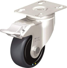 Blickle - 3" Diam x 1-1/4" Wide x 4-3/8" OAH Top Plate Mount Swivel Caster with Brake - Thermoplastic Rubber Elastomer (TPE), 143 Lb Capacity, Ball Bearing, 3-9/16 x 2-5/8" Plate - Makers Industrial Supply