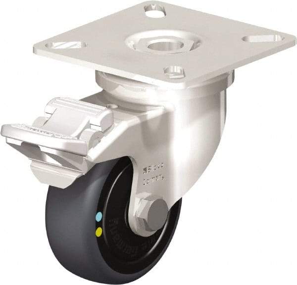 Blickle - 2" Diam x 3/4" Wide x 2-51/64" OAH Top Plate Mount Swivel Caster with Brake - Thermoplastic Rubber Elastomer (TPE), 66 Lb Capacity, Ball Bearing, 2-3/8 x 2-3/8" Plate - Makers Industrial Supply