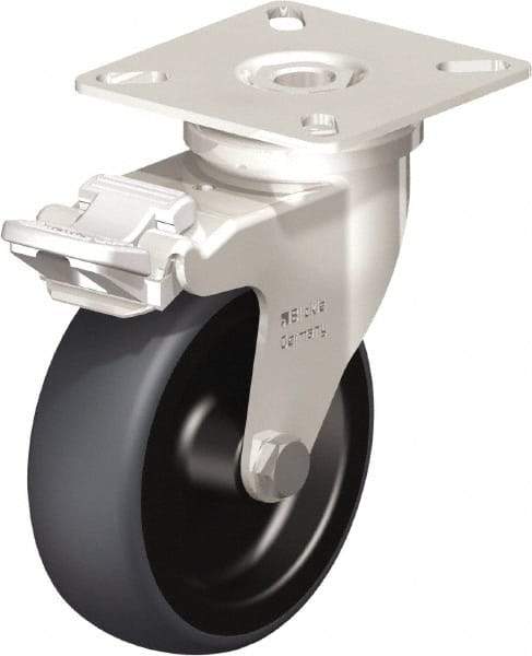 Blickle - 3" Diam x 63/64" Wide x 3-15/16" OAH Top Plate Mount Swivel Caster with Brake - Thermoplastic Rubber Elastomer (TPE), 165 Lb Capacity, Plain Bore Bearing, 2-3/8 x 2-3/8" Plate - Makers Industrial Supply