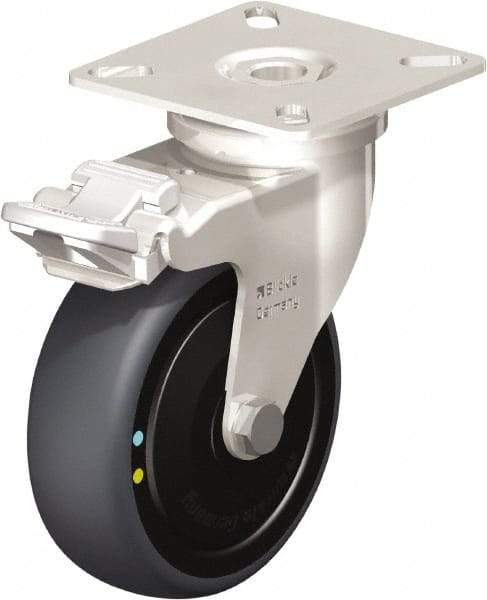 Blickle - 3" Diam x 63/64" Wide x 3-15/16" OAH Top Plate Mount Swivel Caster with Brake - Thermoplastic Rubber Elastomer (TPE), 110 Lb Capacity, Ball Bearing, 2-3/8 x 2-3/8" Plate - Makers Industrial Supply