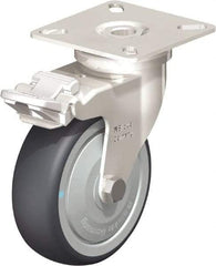 Blickle - 3" Diam x 63/64" Wide x 3-15/16" OAH Top Plate Mount Swivel Caster with Brake - Thermoplastic Rubber Elastomer (TPE), 165 Lb Capacity, Ball Bearing, 2-3/8 x 2-3/8" Plate - Makers Industrial Supply