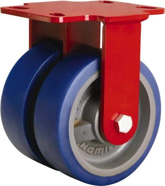 Hamilton - 6" Diam x 2" Wide x 7-3/4" OAH Top Plate Mount Rigid Caster - Polyurethane Mold onto Cast Iron Center, 1,920 Lb Capacity, Sealed Precision Ball Bearing, 4-1/2 x 6-1/2" Plate - Makers Industrial Supply