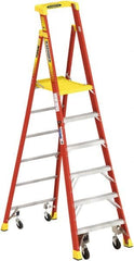 Werner - 5 Steps, 6'9" High, Type IA Rating, Fiberglass Step Ladder - 300 Lb Capacity, 31-1/4" Base Width - Makers Industrial Supply