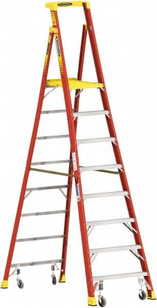 Werner - 7 Steps, 10' High, Type IA Rating, Fiberglass Step Ladder - 300 Lb Capacity, 34-3/4" Base Width - Makers Industrial Supply