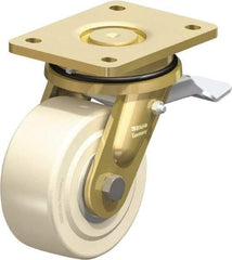 Blickle - 5" Diam x 2-5/32" Wide x 6-11/16" OAH Top Plate Mount Swivel Caster with Brake - Impact-Resistant Cast Nylon, 3,850 Lb Capacity, Ball Bearing, 5-1/2 x 4-3/8" Plate - Makers Industrial Supply