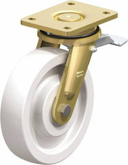 Blickle - 8" Diam x 1-31/32" Wide x 9-41/64" OAH Top Plate Mount Swivel Caster with Brake - Impact-Resistant Nylon, 3,300 Lb Capacity, Ball Bearing, 5-1/2 x 4-3/8" Plate - Makers Industrial Supply