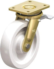 Blickle - 8" Diam x 1-31/32" Wide x 9-41/64" OAH Top Plate Mount Swivel Caster with Brake - Impact-Resistant Nylon, 3,300 Lb Capacity, Plain Bore Bearing, 5-1/2 x 4-3/8" Plate - Makers Industrial Supply