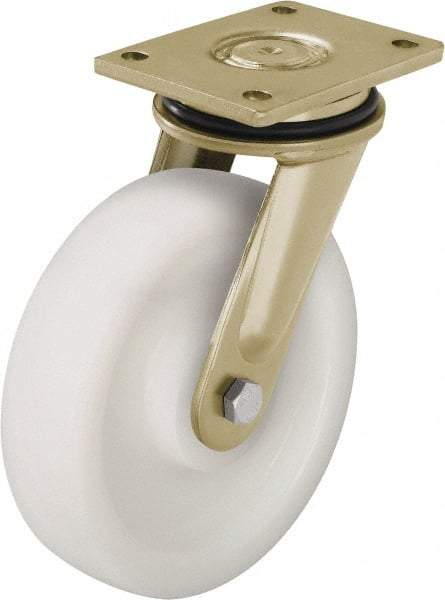 Blickle - 8" Diam x 1-31/32" Wide x 9-41/64" OAH Top Plate Mount Swivel Caster - Impact-Resistant Nylon, 3,300 Lb Capacity, Ball Bearing, 5-1/2 x 4-3/8" Plate - Makers Industrial Supply