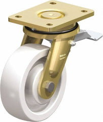 Blickle - 6" Diam x 1-31/32" Wide x 7-7/8" OAH Top Plate Mount Swivel Caster with Brake - Impact-Resistant Nylon, 1,760 Lb Capacity, Ball Bearing, 5-1/2 x 4-3/8" Plate - Makers Industrial Supply