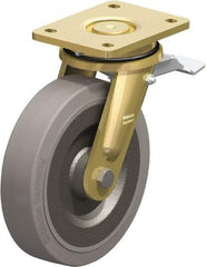 Blickle - 8" Diam x 1-31/32" Wide x 9-41/64" OAH Top Plate Mount Swivel Caster with Brake - Solid Rubber, 1,320 Lb Capacity, Ball Bearing, 5-1/2 x 4-3/8" Plate - Makers Industrial Supply