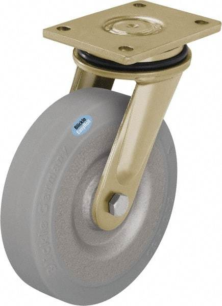 Blickle - 6-1/2" Diam x 1-31/32" Wide x 8-1/16" OAH Top Plate Mount Swivel Caster - Solid Rubber, 990 Lb Capacity, Ball Bearing, 5-1/2 x 4-3/8" Plate - Makers Industrial Supply