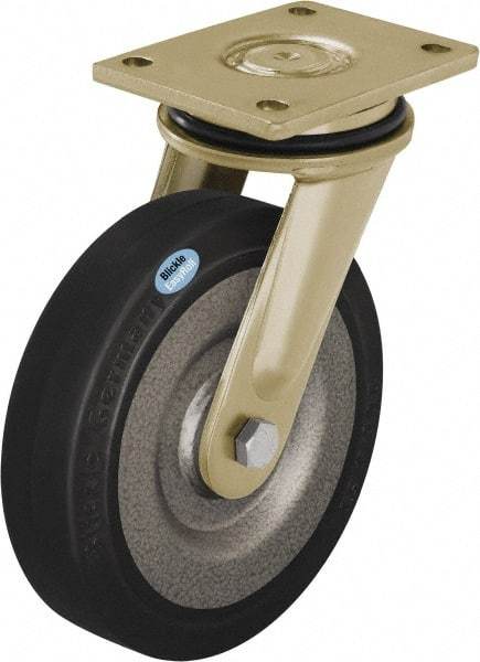 Blickle - 8" Diam x 1-31/32" Wide x 9-41/64" OAH Top Plate Mount Swivel Caster - Solid Rubber, 1,320 Lb Capacity, Ball Bearing, 5-1/2 x 4-3/8" Plate - Makers Industrial Supply