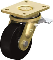 Blickle - 5" Diam x 1-31/32" Wide x 6-11/16" OAH Top Plate Mount Swivel Caster with Brake - Solid Rubber, 704 Lb Capacity, Ball Bearing, 5-1/2 x 4-3/8" Plate - Makers Industrial Supply