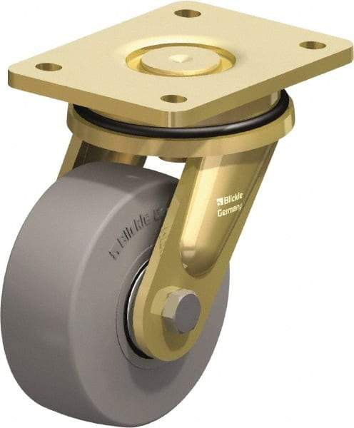 Blickle - 5" Diam x 1-31/32" Wide x 6-11/16" OAH Top Plate Mount Swivel Caster - Solid Rubber, 704 Lb Capacity, Ball Bearing, 5-1/2 x 4-3/8" Plate - Makers Industrial Supply