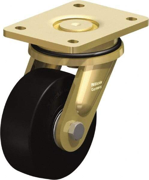 Blickle - 5" Diam x 1-31/32" Wide x 6-11/16" OAH Top Plate Mount Swivel Caster - Solid Rubber, 704 Lb Capacity, Ball Bearing, 5-1/2 x 4-3/8" Plate - Makers Industrial Supply