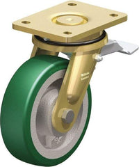 Blickle - 6-1/2" Diam x 1-31/32" Wide x 8-5/64" OAH Top Plate Mount Swivel Caster with Brake - Polyurethane-Elastomer Blickle Softhane, 1,320 Lb Capacity, Ball Bearing, 5-1/2 x 4-3/8" Plate - Makers Industrial Supply