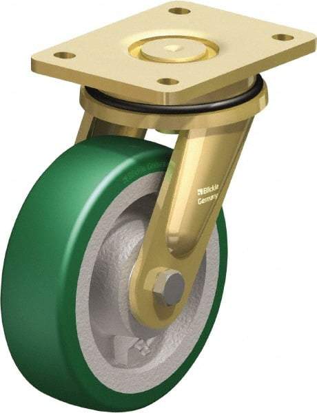 Blickle - 6-1/2" Diam x 1-31/32" Wide x 8-5/64" OAH Top Plate Mount Swivel Caster - Polyurethane-Elastomer Blickle Softhane, 1,320 Lb Capacity, Ball Bearing, 5-1/2 x 4-3/8" Plate - Makers Industrial Supply