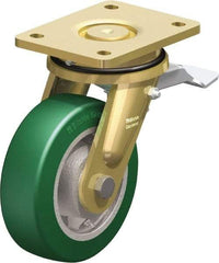 Blickle - 6" Diam x 1-31/32" Wide x 7-7/8" OAH Top Plate Mount Swivel Caster with Brake - Polyurethane-Elastomer Blickle Softhane, 1,210 Lb Capacity, Ball Bearing, 5-1/2 x 4-3/8" Plate - Makers Industrial Supply