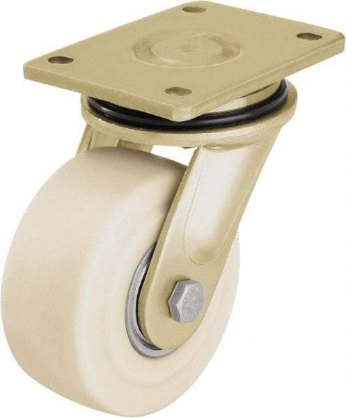 Blickle - 5" Diam x 2-5/32" Wide x 6-11/16" OAH Top Plate Mount Swivel Caster - Impact-Resistant Cast Nylon, 3,850 Lb Capacity, Ball Bearing, 5-1/2 x 4-3/8" Plate - Makers Industrial Supply