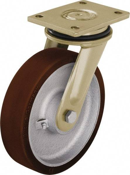 Blickle - 8" Diam x 1-31/32" Wide x 9-41/64" OAH Top Plate Mount Swivel Caster - Polyurethane-Elastomer Blickle Besthane, 2,200 Lb Capacity, Ball Bearing, 5-1/2 x 4-3/8" Plate - Makers Industrial Supply