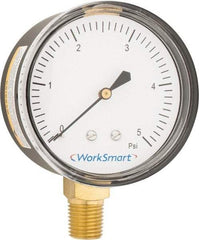 Value Collection - 2-1/2" Dial, 1/4 Thread, 0-5 Scale Range, Pressure Gauge - Lower Connection Mount, Accurate to 1.5% of Scale - Makers Industrial Supply