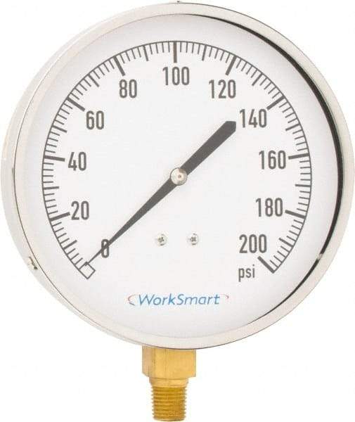 Value Collection - 4-1/2" Dial, 1/4 Thread, 0-200 Scale Range, Pressure Gauge - Lower Connection Mount, Accurate to 0.01% of Scale - Makers Industrial Supply